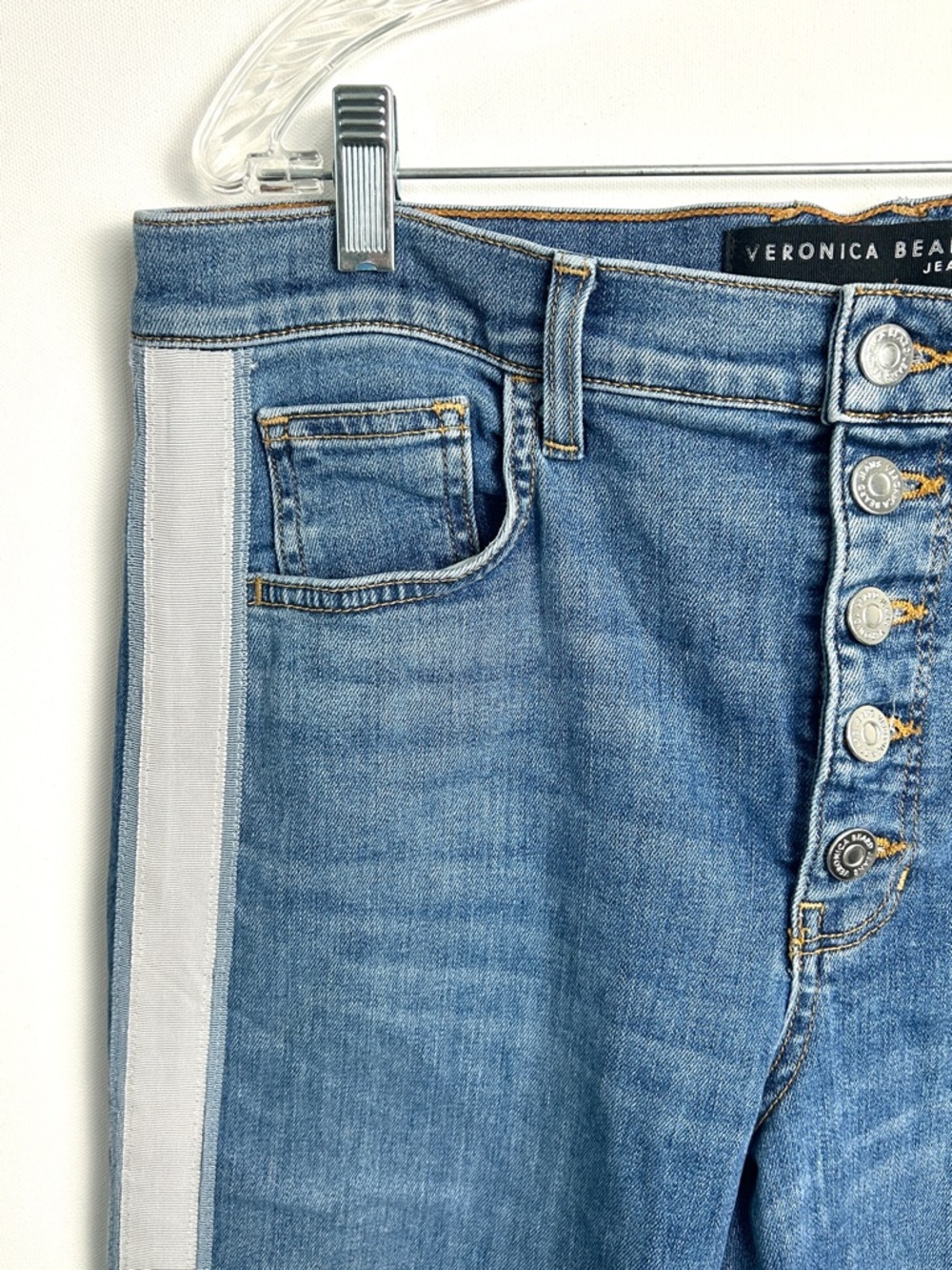 Veronica Beard Debbie Jeans Beacon Stripe Button Fly Women's 31 Size 12 Blue - Picture 5 of 15